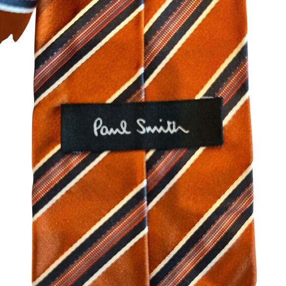 Paul Smith tie Stripe necktie Burnt Gold and Blue 100% Silk made in Italy - Picture 3 of 5